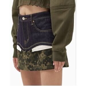 Andersson Bell Denim Butterfly Rhinestone Y2K Micro Mini Skirt Camo